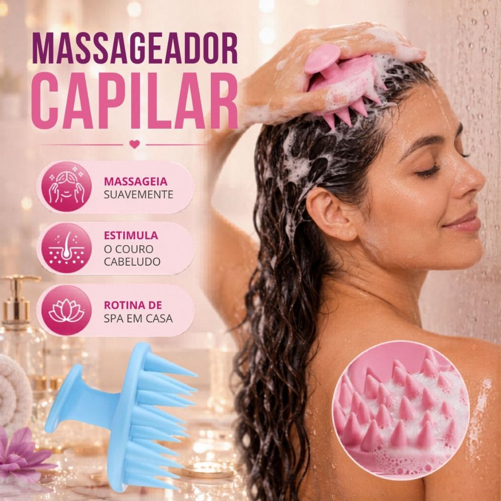 Kit 05 Escova Raquete Flex Escova Mágica e Polvo Massageador de Silicone Touca de Cetim Beauty Flash